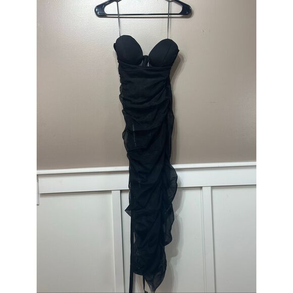 NWT Heiress Beverly Hills Black Strapless Corset Panel Tulle Midi Dress Women's - Picture 2 of 12
